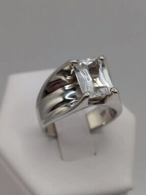 925 Sterling Silver Vintage Chapal Zenray Floating White Topaz Heavy! Sz7 ~ 6.9g